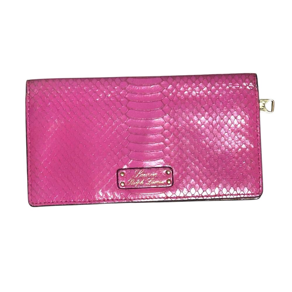 Vintage Pink Snakeskin Leather Lauren Ralph Lauren Bifold Wallet